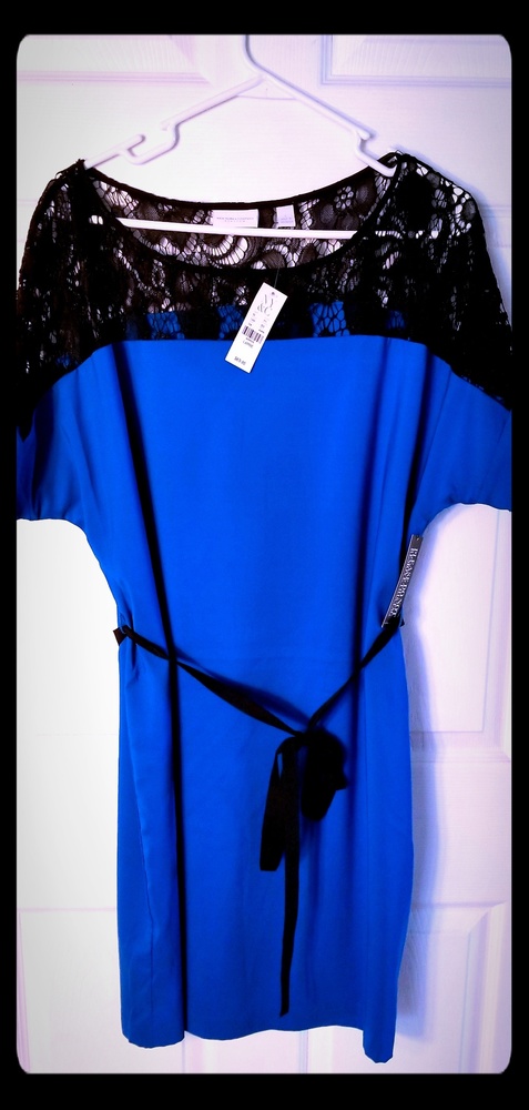 3/$30 NWT NY & Co. Colorblock Black & Blue Lace Top Short Sleeve Dress
